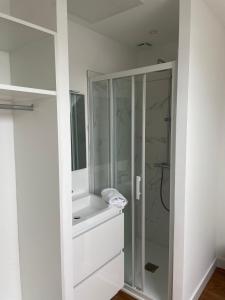a bathroom with a shower and a glass enclosure at Le Poulorio 13 - T2 - Proche Gare in Lorient