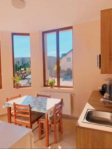 トゥルダにあるZen Residenceのキッチン(テーブル、椅子付)、窓