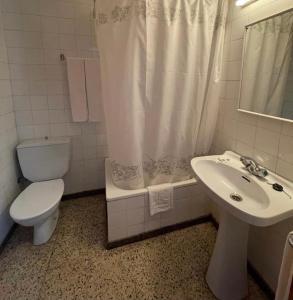 ein Badezimmer mit Toilette, Waschbecken und Dusche in der Unterkunft Hostal Ter in Setcases + 8 Fotos