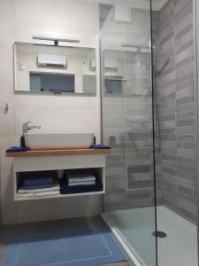 a bathroom with a sink and a shower at EvaMaria apartments in Poreč +49 photos