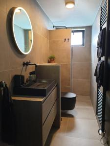 a bathroom with a sink and a mirror at Studio Bourbon in Veere