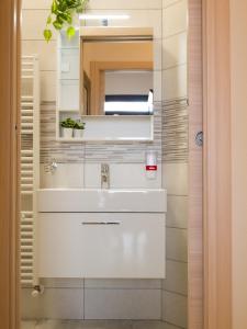 ein Badezimmer mit einem weißen Waschbecken und einem Spiegel in der Unterkunft Yourbanflat Il Nido Della Cipi in Verona