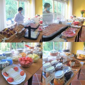 een collage van vier foto's van eten op een tafel bij Corredoura Garden in Caldelas