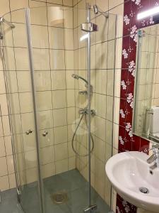 a bathroom with a shower and a sink at Küüni Guest Apartment in Tartu