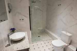 a bathroom with a shower and a toilet and a sink at La Libertie in Campsegret +17 photos