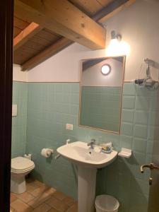 bagno con lavandino, servizi igienici e specchio di Villa Canapa a Campogalliano
