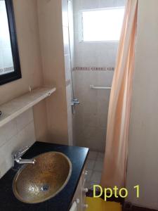 a bathroom with a sink and a shower at Apartamento El Calvario 1 in Tandil
