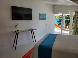 a bedroom with a bed and a tv on the wall at Pousada Mestre Augusto in Angra dos Reis