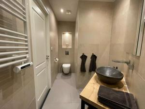 a bathroom with a sink and a toilet at Coconut Beach apartments in Zandvoort