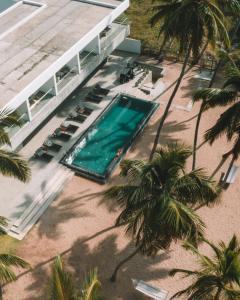 an overhead view of a swimming pool with palm trees at Serendivi Resort Villa in Tangalle