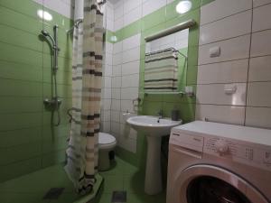 y baño con lavabo y lavadora. en Apartments Montenegrina, en Ulcinj