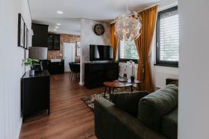 A television and/or entertainment centre at Apartmány Evia clinic