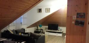 ein Wohnzimmer mit Sofa und Fernseher in der Unterkunft Penthouse Mosel Huntress in Gornhausen + 19 Fotos