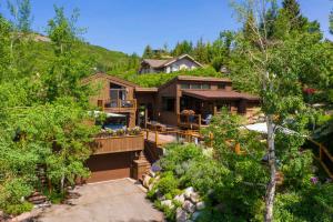 an aerial view of a house with a green roof at Top of Lemond Home in Snowmass Village