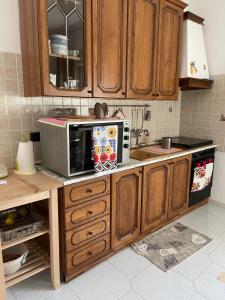 a kitchen with a microwave on top of a counter at Casa Vacanze I Canarini in Città Giardino