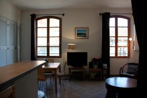 アヴィニョンにあるA la terrasse d'Avignonのリビングルーム(窓2つ、テレビ付)