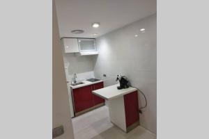 a kitchen with a black cat sitting on a counter at PETIT Home in Alcalá de Henares +1 photo