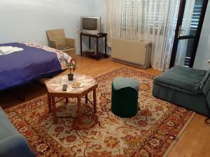 um quarto com uma cama, uma mesa e um sofá em Bački Raj em Gornja Rogatica