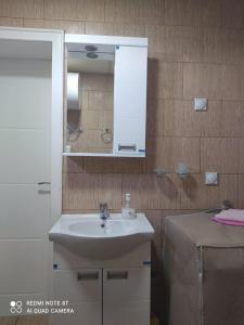 La salle de bains est pourvue d'un lavabo et d'un miroir. dans l'établissement Vikendica Matić, à Goč