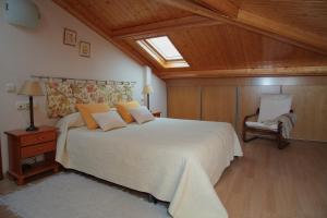 a bedroom with a large bed and a skylight at Apartamento Los Mesones in Ágreda