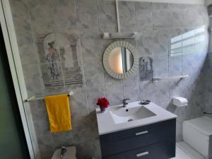 un baño con lavabo y espejo en Villa MANGO, en Deshaies 30 fotos más