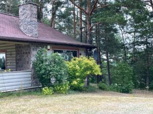 a small house with a window and bushes in front of it at wietrznie-wichrowe wzgórze in Wólka Ratowiecka