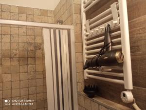 a shower door in a bathroom with a hair dryer at NEW PARADISE in Rome
