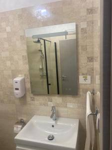 a bathroom with a sink and a mirror at MOTEL Restaurant NICOL ARMENIS in Armeniş +8 photos