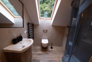 a bathroom with a sink and a toilet and a window at Dziubanowo in Sanok +22 photos