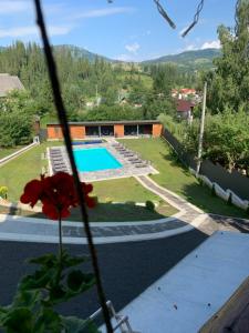 a view of a swimming pool in a yard at Provence in Slavske