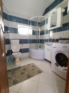 łazienka z toaletą i pralką w obiekcie Apartment Osmajic w mieście Plužine