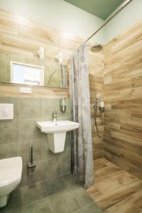 W łazience znajduje się umywalka, toaleta i prysznic. w obiekcie CAPSULE HOTEL & HOSTEL w Charkowie