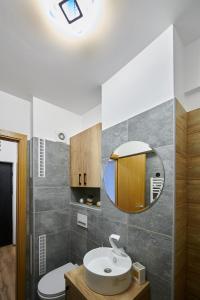 a bathroom with a sink and a mirror at Romantic Studio in Braşov