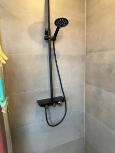 a shower with a shower head in a bathroom at Oase der Ruhe in Waldsieversdorf