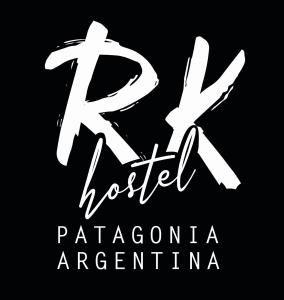 a white logo for a hotel with at Ruca Kiñe Hostel in Las Grutas