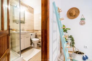a bathroom with a toilet and a ladder at River House in Bran +79 photos