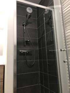 a shower with a shower head in a bathroom at la providence in Annecy