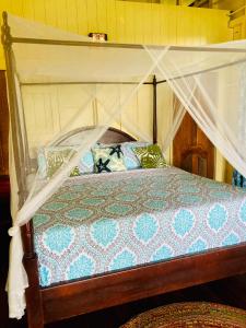 a bedroom with a bed with a canopy at Dolphin Bay Hideaway in Bocas del Toro