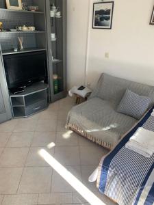 sala de estar con sofá y TV en One bedroom apartment with terrace and seaview - B en Sevid