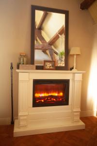 a fireplace with a mirror on top of it at BenB FirstClassEnglish in Dordrecht