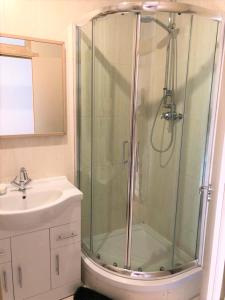 a bathroom with a shower and a sink at Studio Flat without kitchen at Kentish Town in London