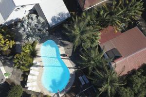 una vista aérea de una piscina con palmeras en Le Ravenal en Saint-Louis