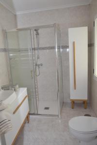 e bagno con doccia, servizi igienici e lavandino. di Savala house León a León