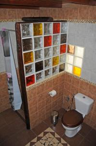 baño con aseo y pared de ventanas en Casa Guanche, en Cruce de Arinaga