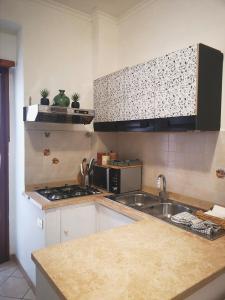 cocina con fregadero y fogones en Appartamento Jungle Beach en Lido di Ostia