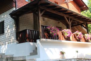- un balcon d'une maison ornée de fleurs dans l'établissement Apartments Bramado, à Selište Drežničko