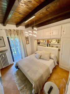 een slaapkamer met een groot bed in een kamer bij Ancienne Maisonnette in Aosta