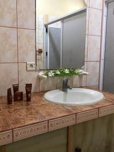 a bathroom counter with a sink and a mirror at Toa Lodge Bora Bora in Bora Bora