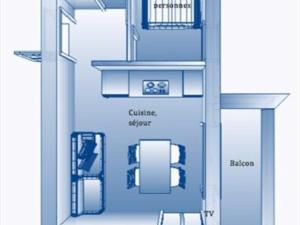 a floor plan of a small house with blue at Appartement Valloire, 1 pièce, 4 personnes - FR-1-263-481 in Valloire
