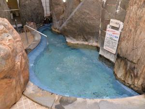 a small pool of water in a fake rock pool at Takasago Onsen in Asahikawa
